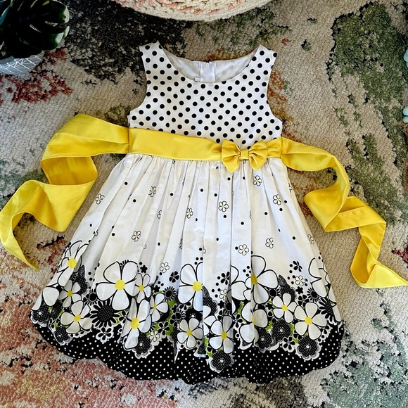Y2K Bonnie Jean 4T Toddler Girl Cotton Polka Dot Floral Dress Black White Yellow - Picture 7 of 16